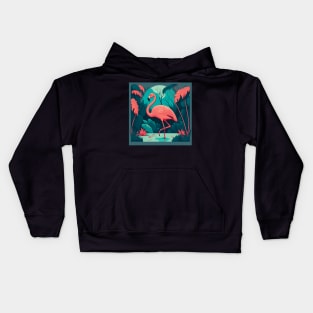 Flamingo in a Lake in Pink and Teal Kids Hoodie